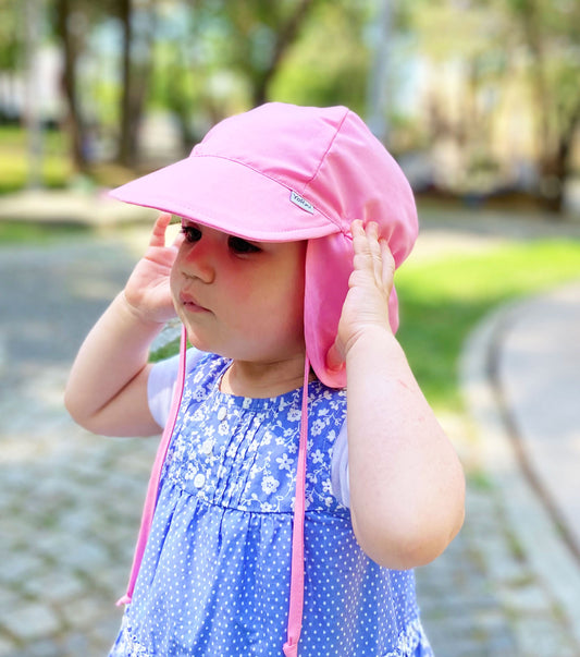 Pembe, Ense Korumalı, Boyundan Bağlamalı, Arkası Ayar Tokalı, Astarlı Çocuk Bebek Güneş Şapka