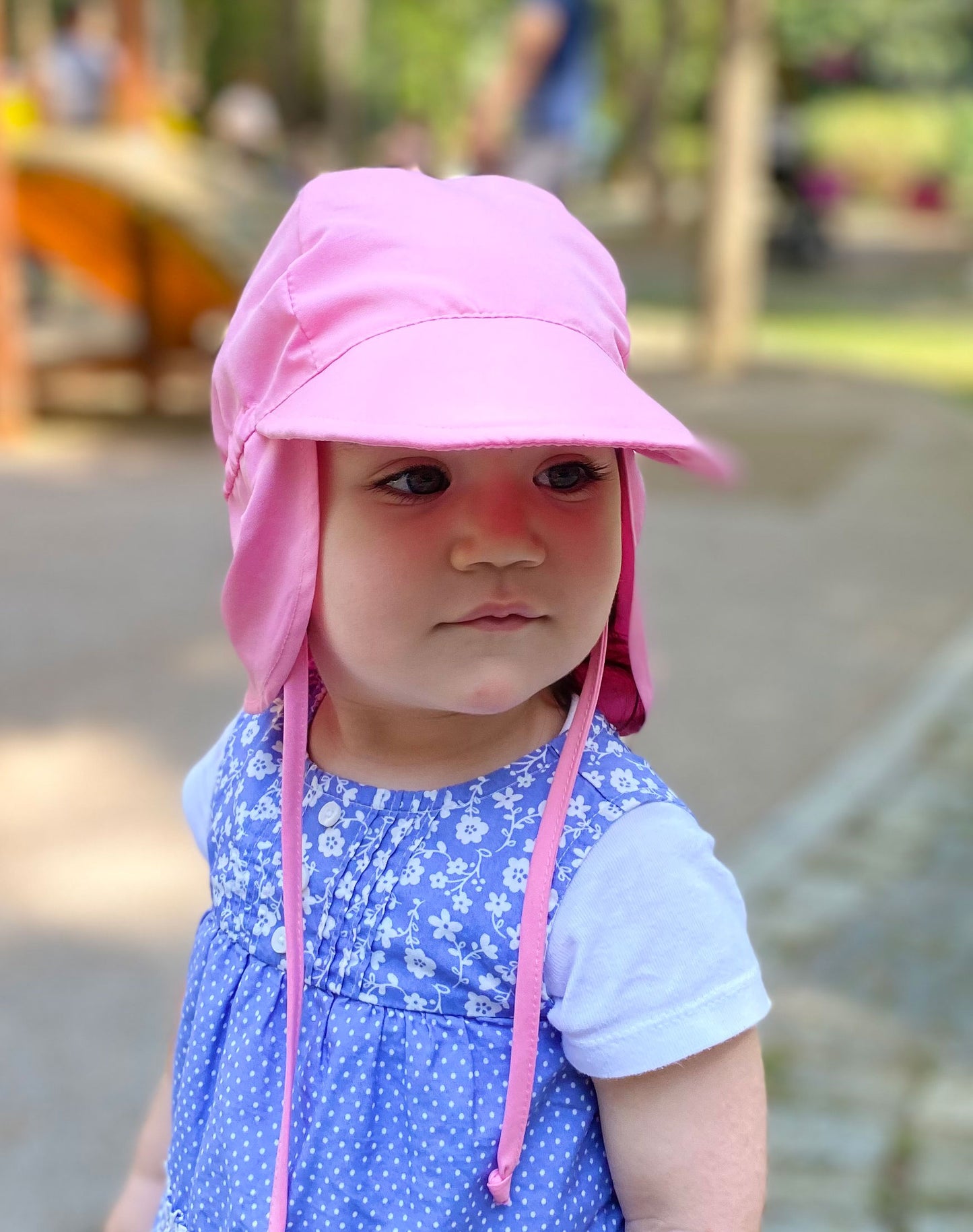 Pembe, Ense Korumalı, Boyundan Bağlamalı, Arkası Ayar Tokalı, Astarlı Çocuk Bebek Güneş Şapka