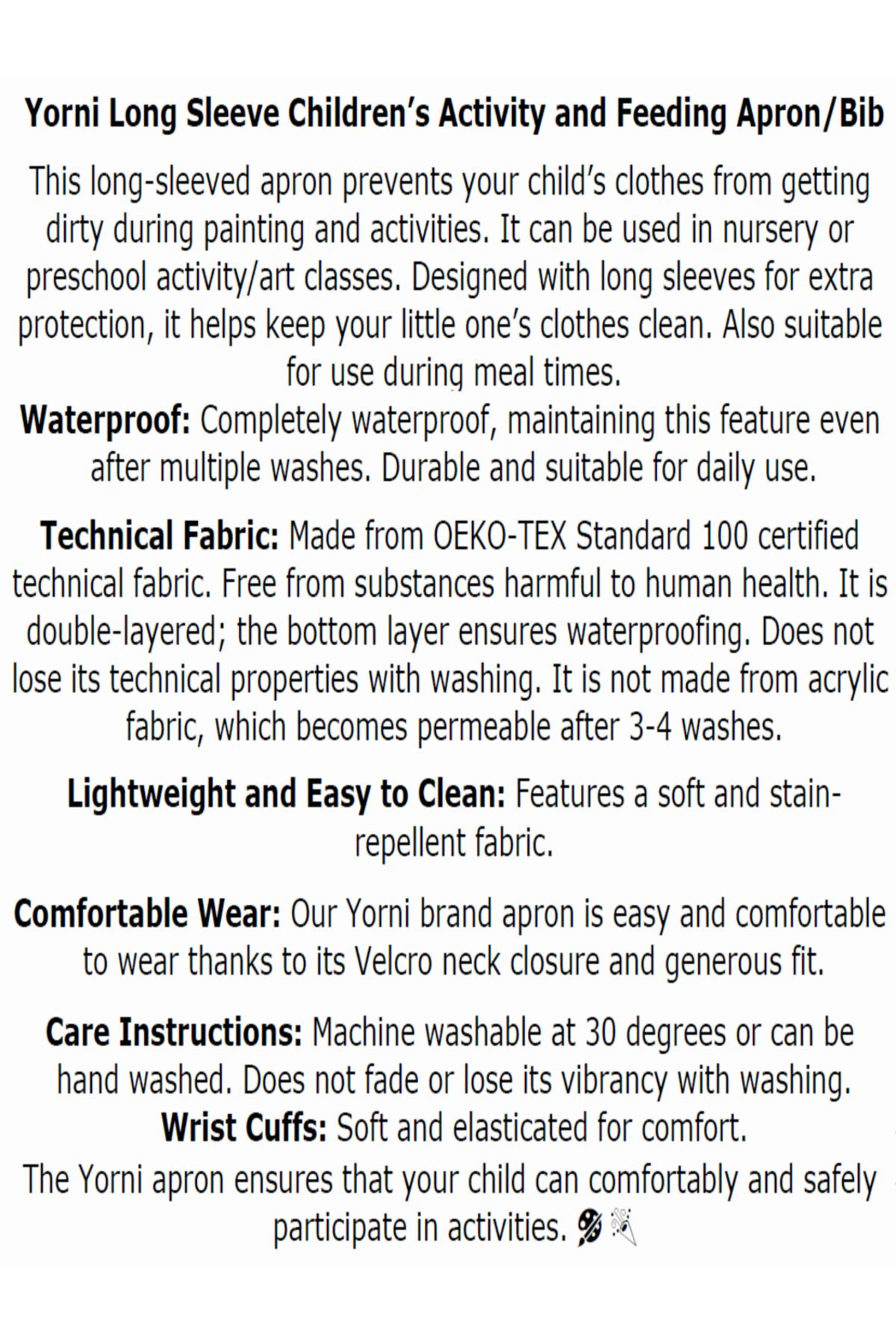 7-11 Yaş, Jungle, Sıvı Geçirmez, Ekstra Büyük Kalıp, Cırtlı, Uzun Kollu Çocuk Faaliyet Aktivite Boyama Önlüğü