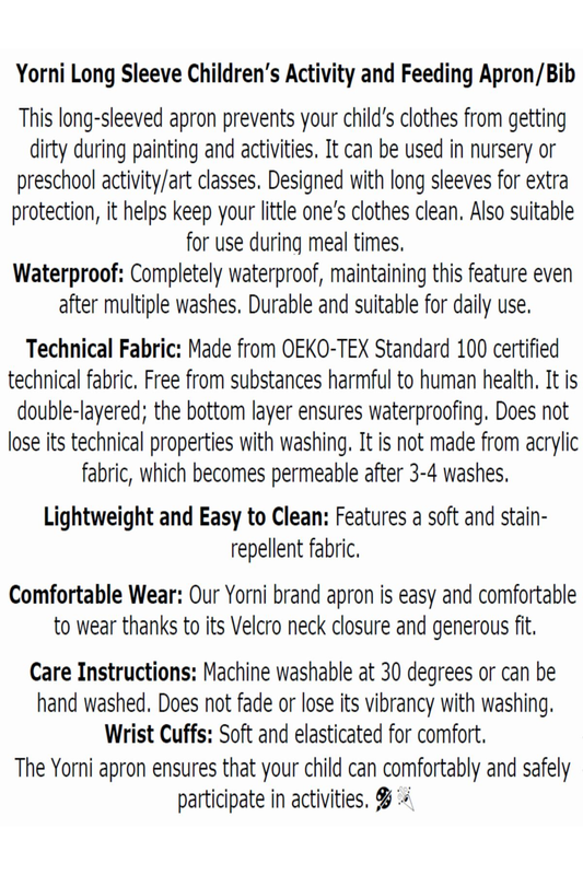 7-11 Yaş, Jungle, Sıvı Geçirmez, Ekstra Büyük Kalıp, Cırtlı, Uzun Kollu Çocuk Faaliyet Aktivite Boyama Önlüğü