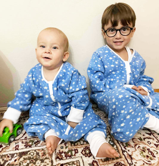 Mavi Yıldızlı, Çift Taraflı Fermuarlı, Mikro Polar Bebek Çocuk Uyku Tulumu