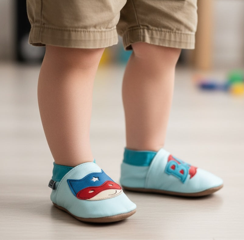 2724, Superhero Baby Blue  İnch Blue %100 Hakiki Deri, El Yapımı Bebek Çocuk Patik