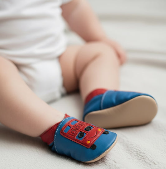 2743, Bus Blue İnch Blue %100 Hakiki Deri, El Yapımı Bebek Çocuk Patik