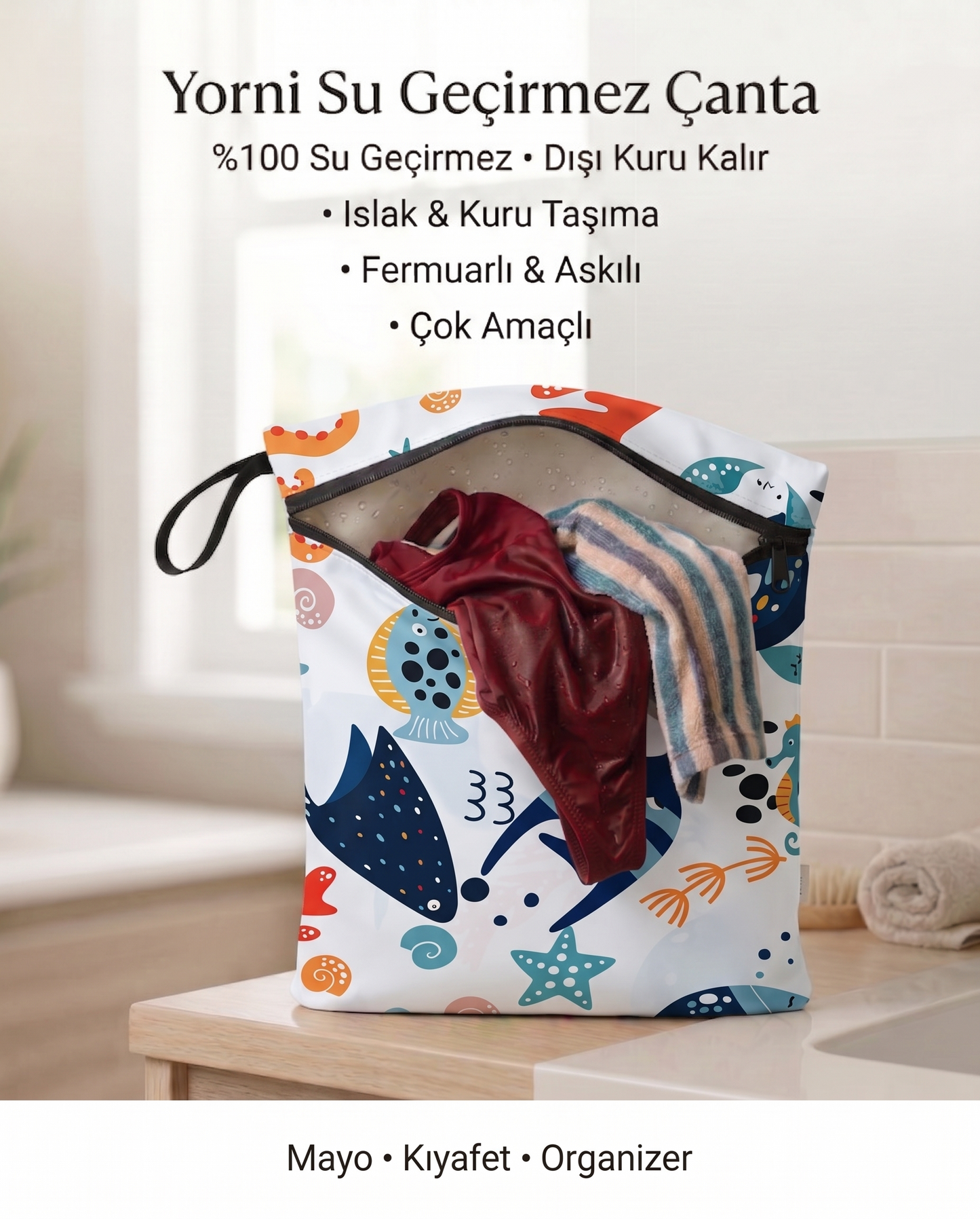 Ocean, Sıvı Geçirmeyen, Islak/Kuru Çok Amaçlı Çanta, Fermuarlı, Makinede Yıkanabilir, Islak Mayo, Kirli Kıyafet, Organizer vs için
