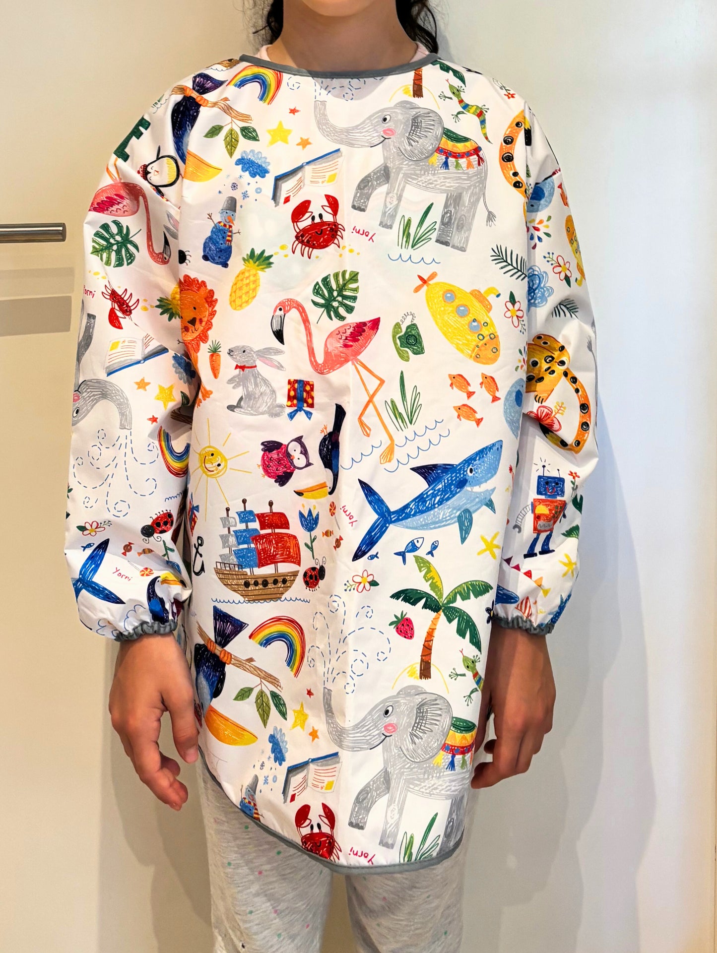 7-11 Yaş, Jungle, Sıvı Geçirmez, Ekstra Büyük Kalıp, Cırtlı, Uzun Kollu Çocuk Faaliyet Aktivite Boyama Önlüğü