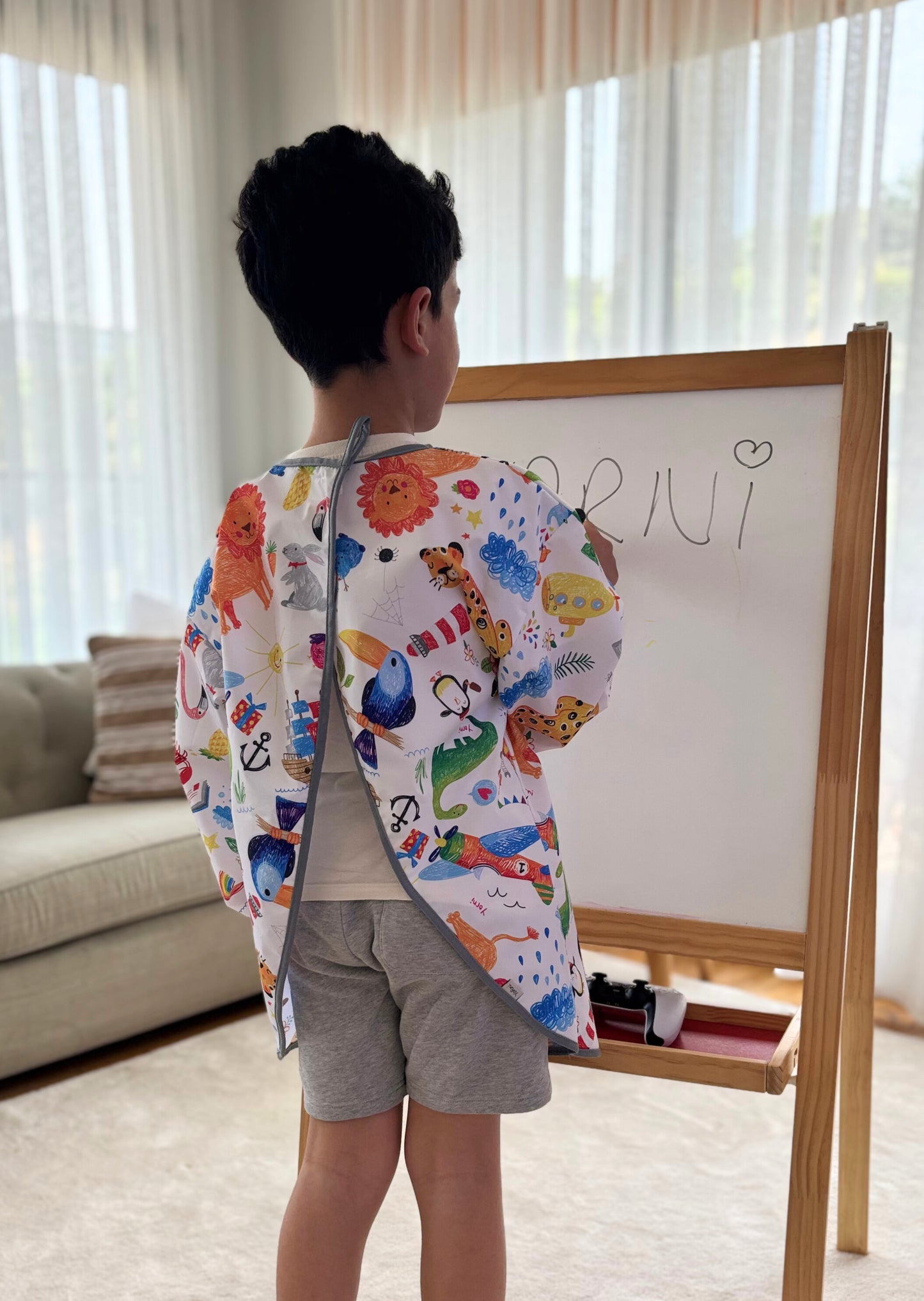 7-11 Yaş, Jungle, Sıvı Geçirmez, Ekstra Büyük Kalıp, Cırtlı, Uzun Kollu Çocuk Faaliyet Aktivite Boyama Önlüğü