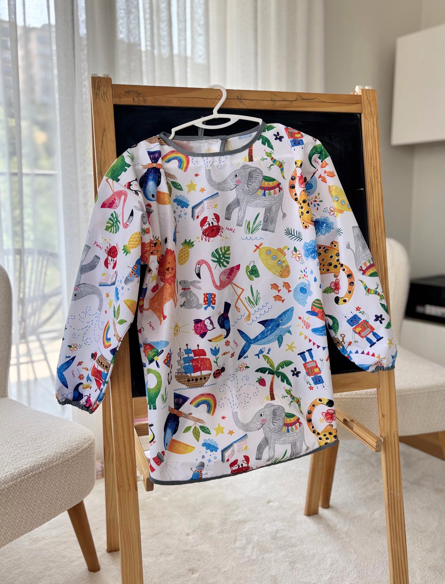 7-11 Yaş, Jungle, Sıvı Geçirmez, Ekstra Büyük Kalıp, Cırtlı, Uzun Kollu Çocuk Faaliyet Aktivite Boyama Önlüğü