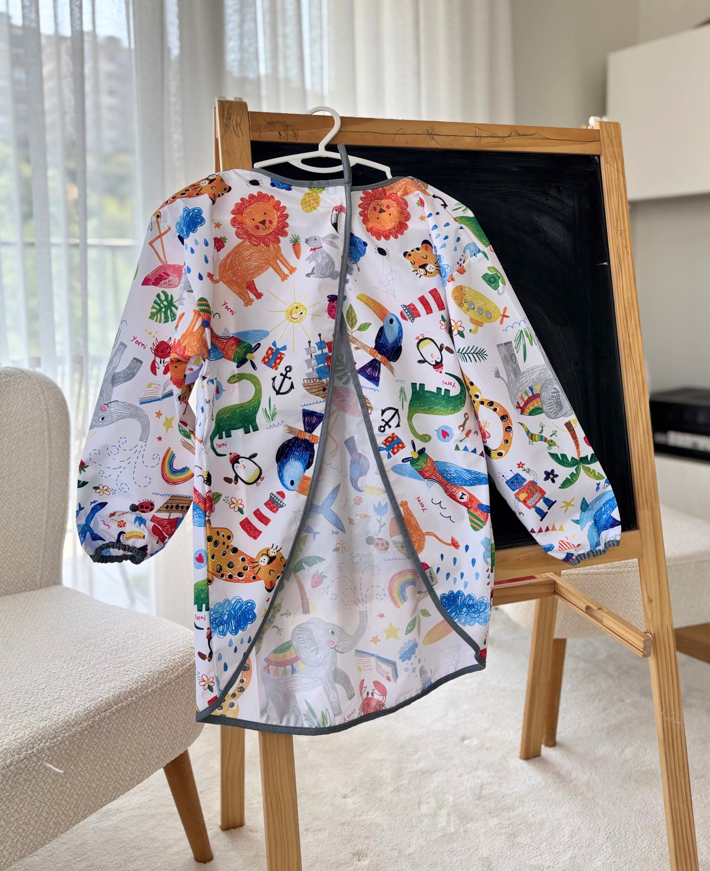 7-11 Yaş, Jungle, Sıvı Geçirmez, Ekstra Büyük Kalıp, Cırtlı, Uzun Kollu Çocuk Faaliyet Aktivite Boyama Önlüğü