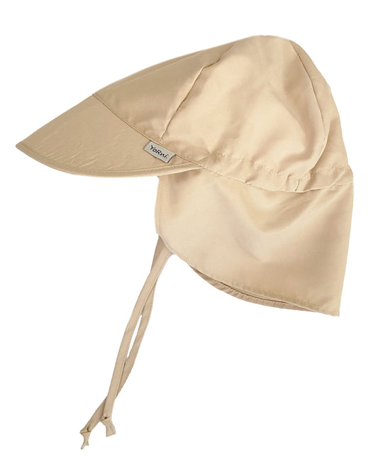Haki (Bej), Ense Korumalı, Boyundan Bağlamalı, Arkası Ayar Tokalı, Astarlı Çocuk Bebek Güneş Şapka
