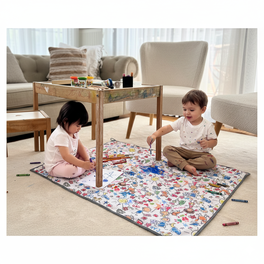 Yorni Family %100 Sıvı Geçirmez (Waterproof) Çok Amaçlı Bebek Örtüsü & Splat Mat