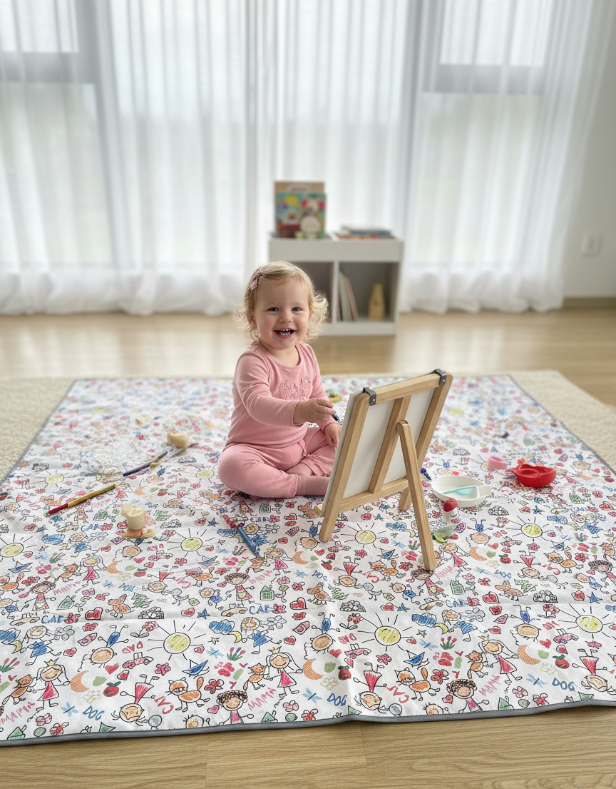 Yorni Family %100 Sıvı Geçirmez (Waterproof) Çok Amaçlı Bebek Örtüsü & Splat Mat