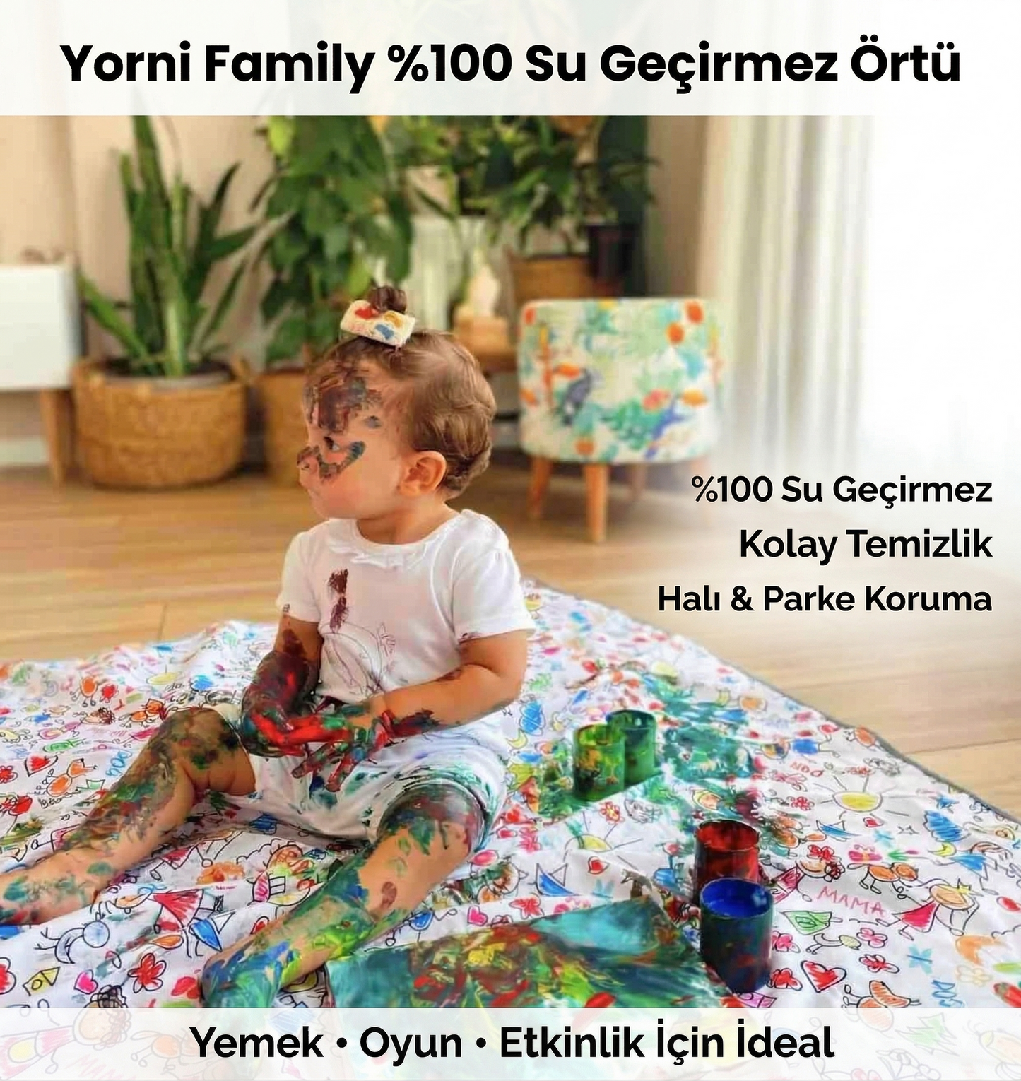 Yorni Family %100 Sıvı Geçirmez (Waterproof) Çok Amaçlı Bebek Örtüsü & Splat Mat