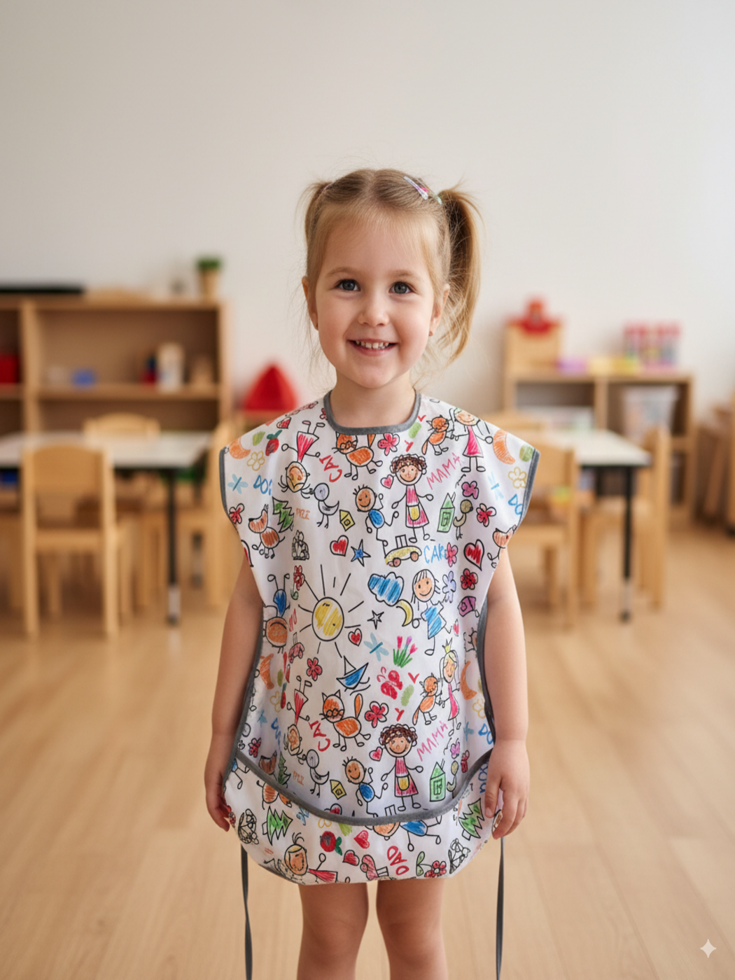 3-6 Yaş, Family, Sıvı Geçirmeyen, KISA Kollu, Belden Bağcıklı, Cepli, Cırtlı Mama Önlüğü, Önlük, Çok Amaçlı Beslenme Önlüğü