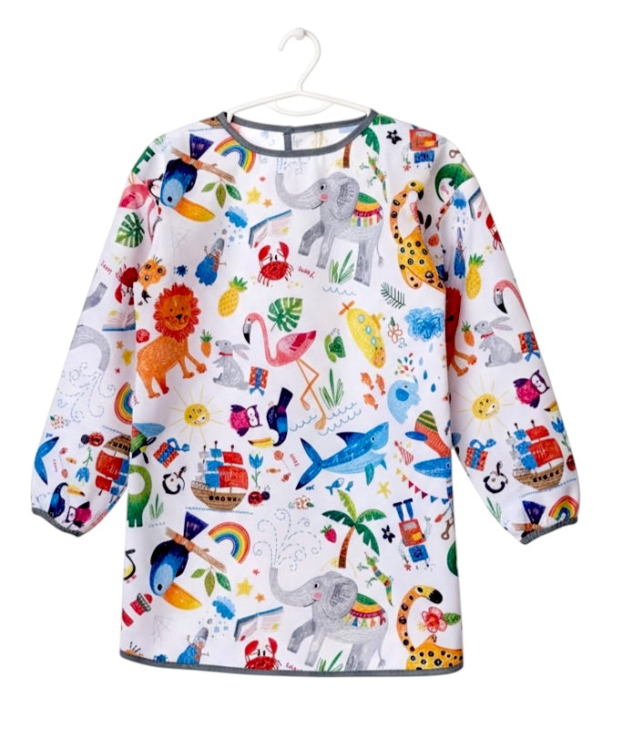 7-11 Yaş, Jungle, Sıvı Geçirmez, Ekstra Büyük Kalıp, Cırtlı, Uzun Kollu Çocuk Faaliyet Aktivite Boyama Önlüğü