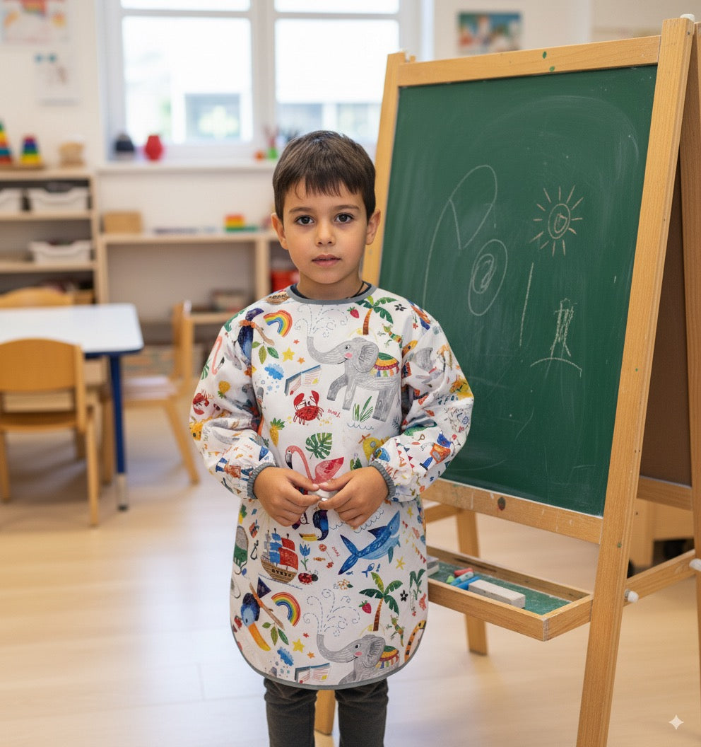 7-11 Yaş, Jungle, Sıvı Geçirmez, Ekstra Büyük Kalıp, Cırtlı, Uzun Kollu Çocuk Faaliyet Aktivite Boyama Önlüğü