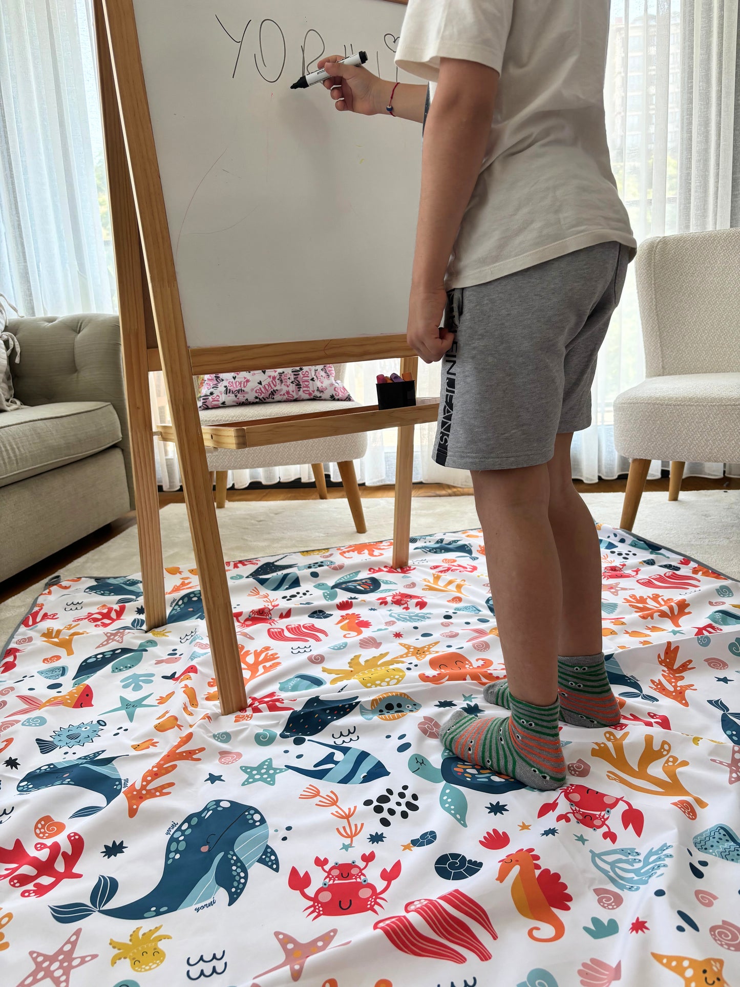 Yorni Ocean %100 Sıvı Geçirmez (Waterproof) Çok Amaçlı Bebek Örtüsü & Splat Mat