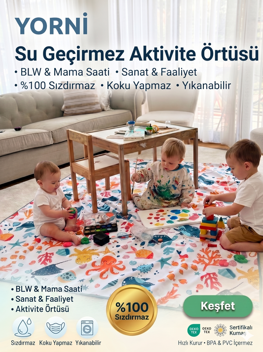 Yorni Ocean %100 Sıvı Geçirmez (Waterproof) Çok Amaçlı Bebek Örtüsü & Splat Mat