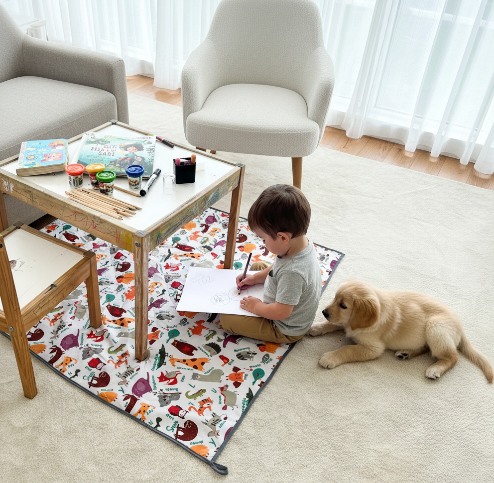 Yorni Zoo %100 Sıvı Geçirmez (Waterproof) Çok Amaçlı Bebek Örtüsü & Splat Mat