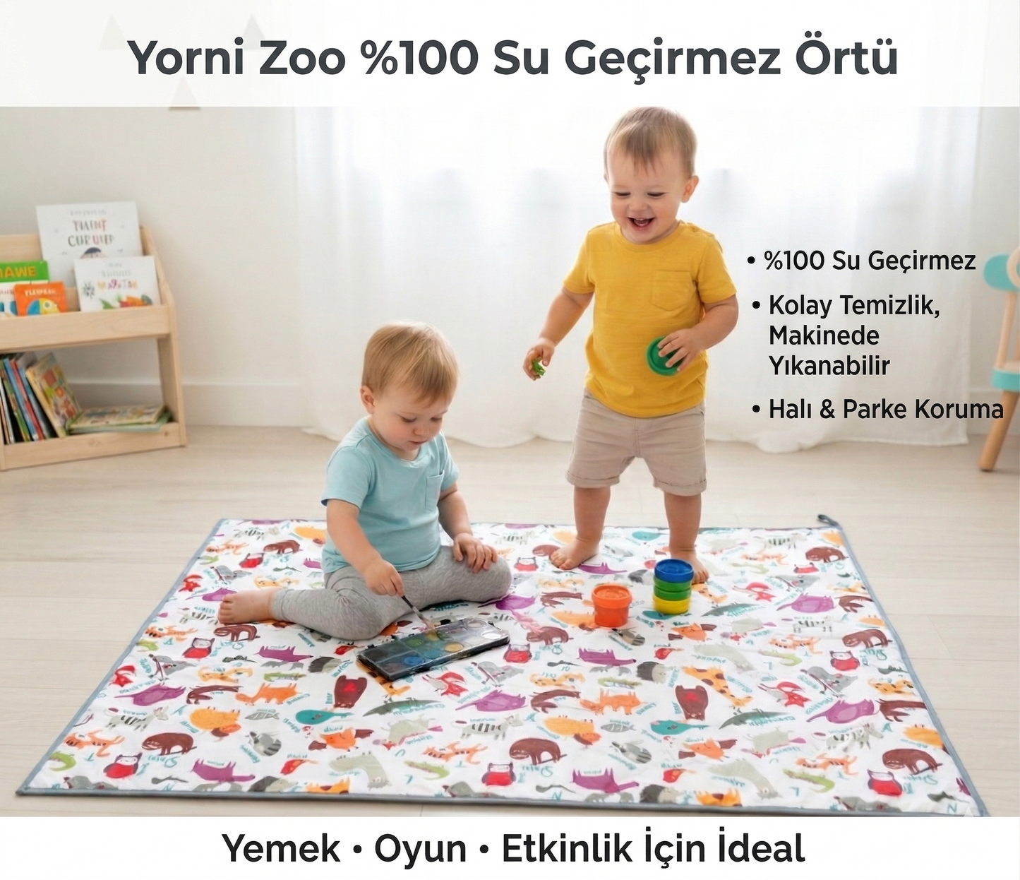 Yorni Zoo %100 Sıvı Geçirmez (Waterproof) Çok Amaçlı Bebek Örtüsü & Splat Mat